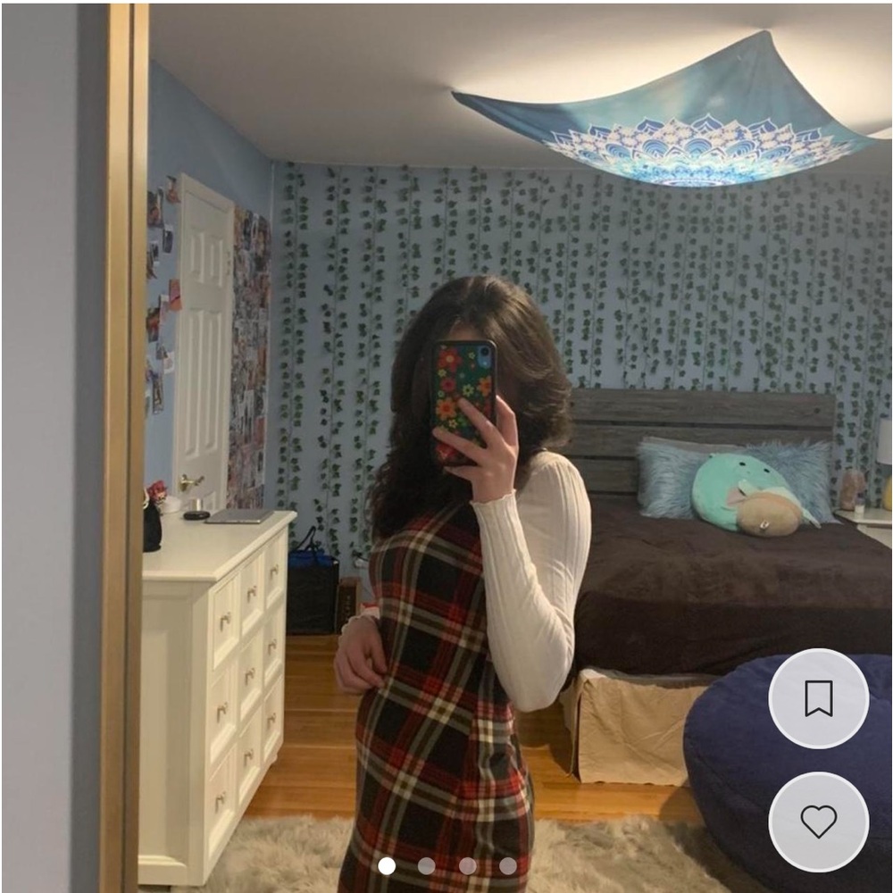 Flannel pattern mini dress, super cute for fall, never worn, adjustable straps